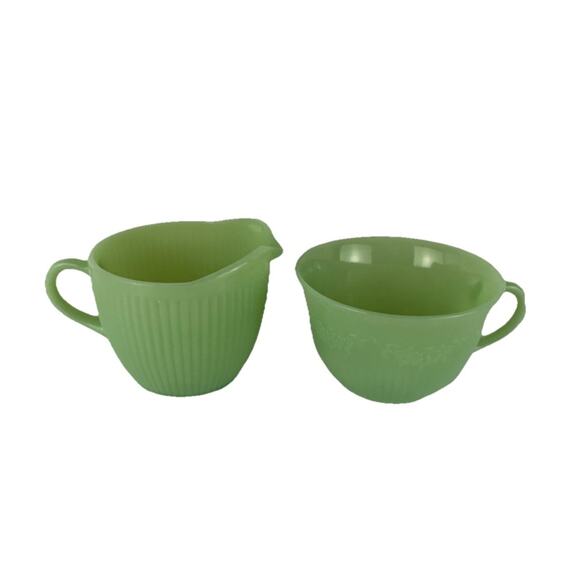 Fire King Jadite Jadeite Jade-ite Jane Ray Cream And Sugar Set VTG Decor - Picture 1 of 13